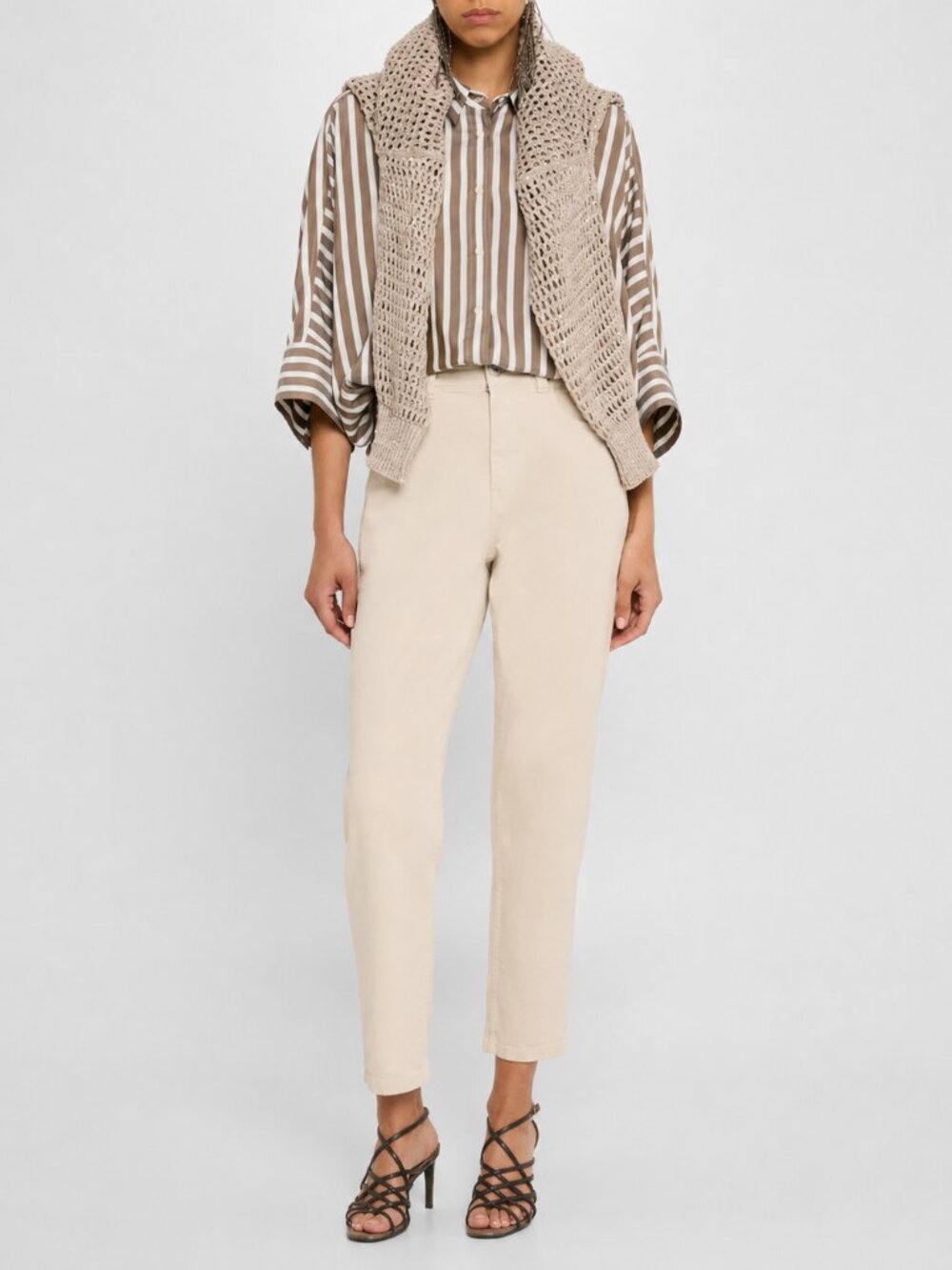 Brunello Cucinelli Monili Jeans Beige Denim Baggy Taper Leg Size 2